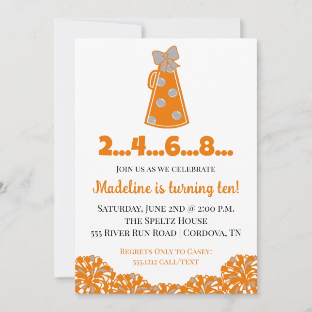 Convite de Aniversário de Laranja e Branco (Frente)