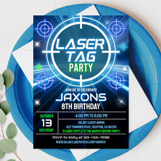 Convite de Aniversário de Laser Tag Neon Laser Tag