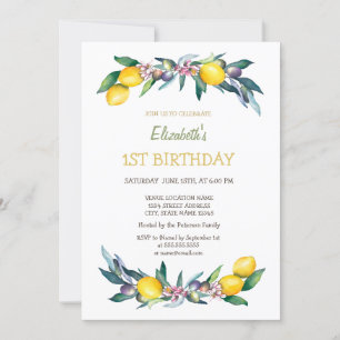 Convite de Aniversário de Limões Amarelos Aquarela