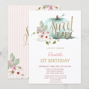 Convite de Aniversário de Listras de Abóbora Flora