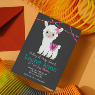 Convite de Aniversário de Llama Alpaca em Quadro N