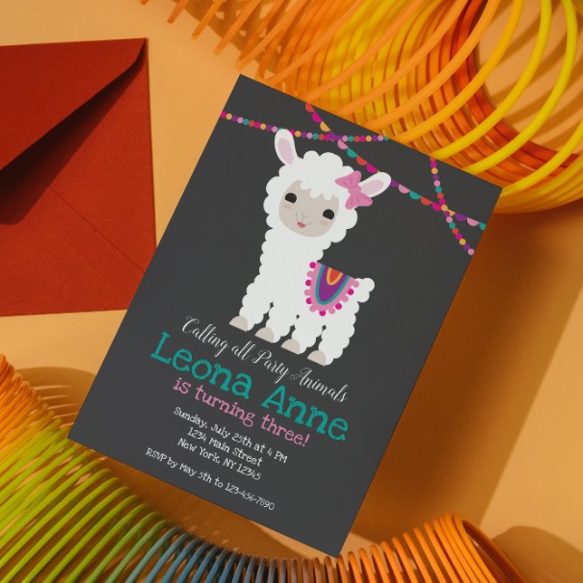 Convite de Aniversário de Llama Alpaca em Quadro N (Criador carregado)