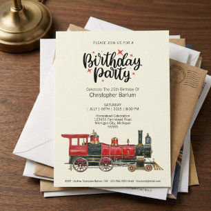 Convite de Aniversário de Locomotiva a Vapor Cláss