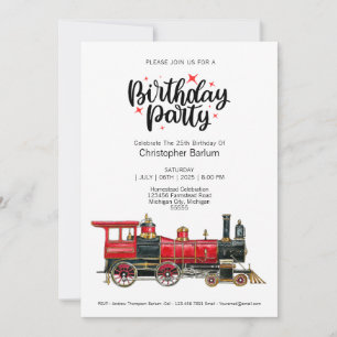 Convite de Aniversário de Locomotiva a Vapor Cláss