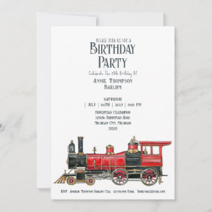 Convite de Aniversário de Locomotiva a Vapor Cláss