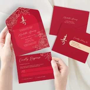 Convite de Aniversário de Longevidade Chinês Tudo 