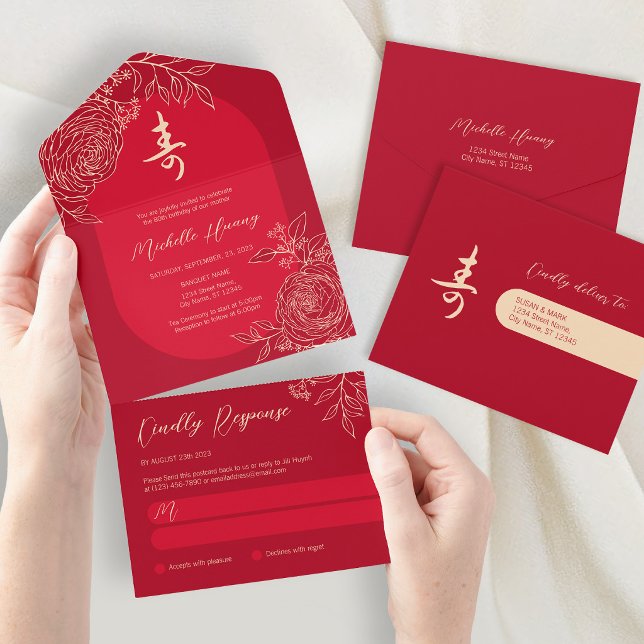 Convite de Aniversário de Longevidade Chinês Tudo  (Criador carregado)