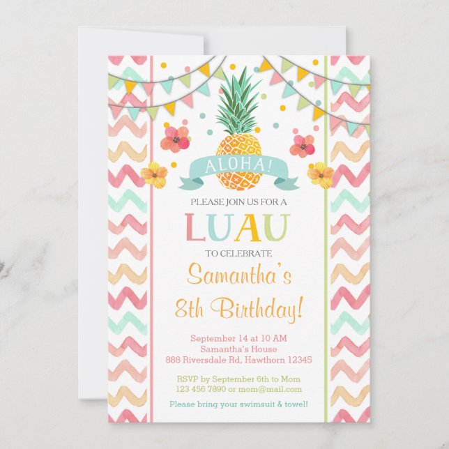 Convite de aniversário de Luau, Convite de abacaxi (Frente)