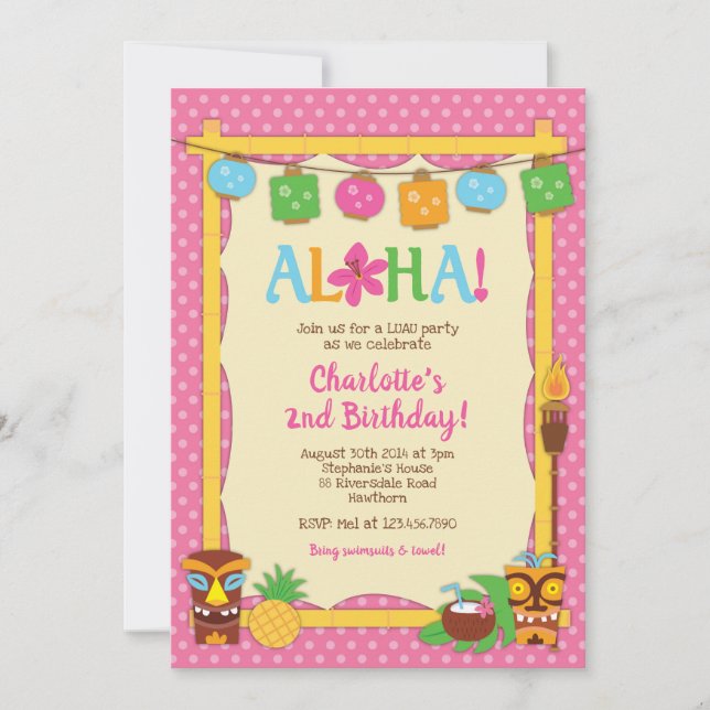 Convite de aniversário de Luau, Festa de aniversár (Frente)