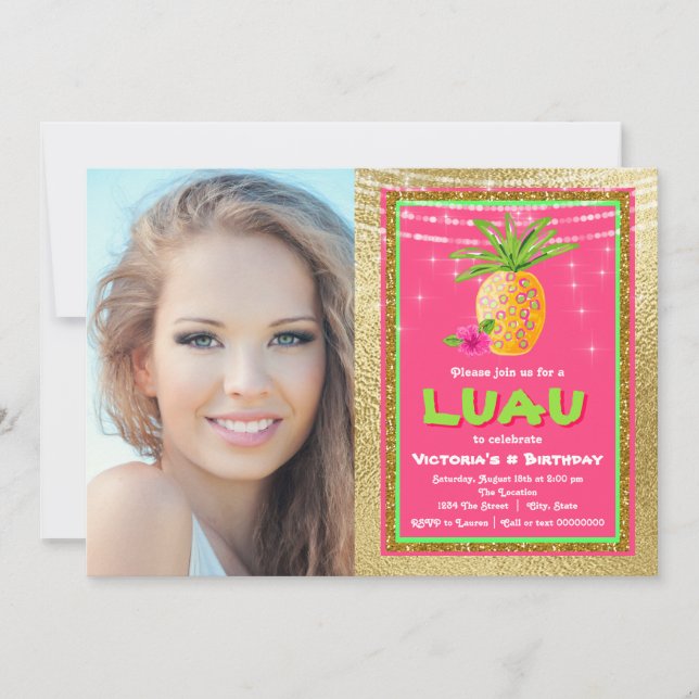 Convite de Aniversário de Luau Havaiano Tropical (Frente)