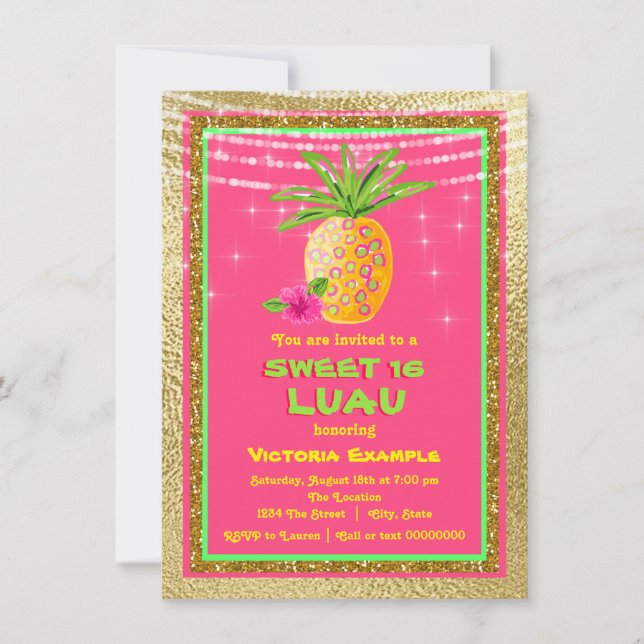 Convite de Aniversário de Luau Sweet 16 (Frente)