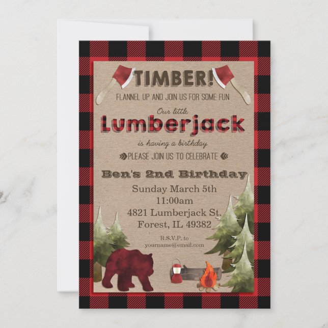 Convite de Aniversário de Lumberjack (Frente)