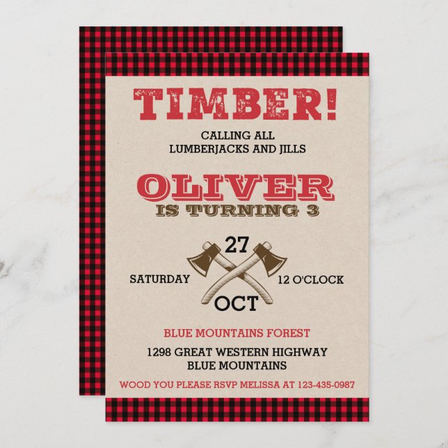 Convite de Aniversário de Lumberjack (Frente/Verso)