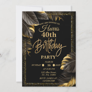 Convite de aniversário de luxo de ouro negro