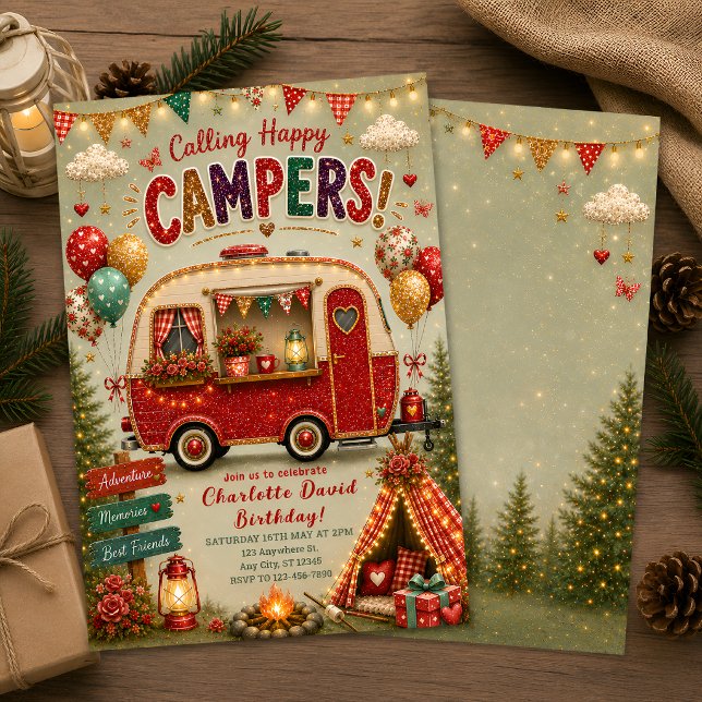 Convite de Aniversário de Luxo Glamping (Criador carregado)