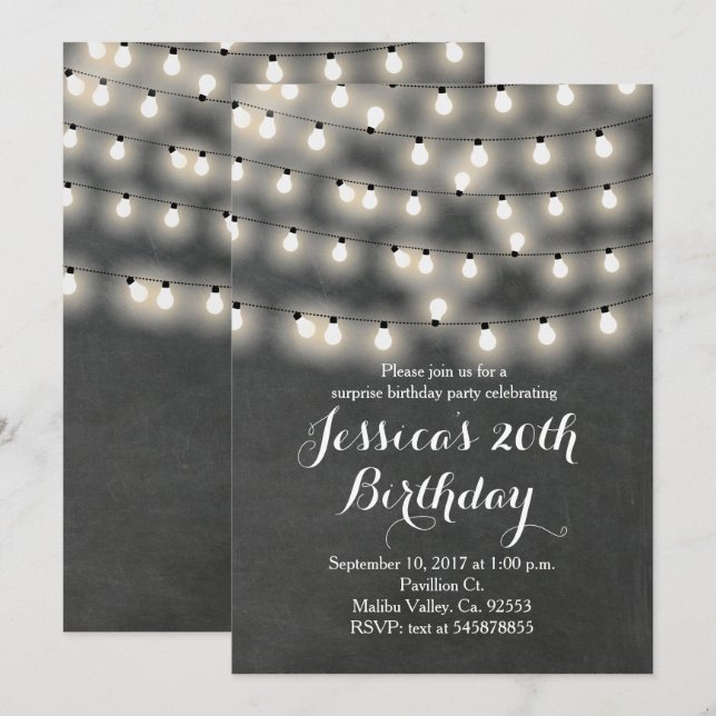 Convite de aniversário de luz de cadeia (Frente/Verso)
