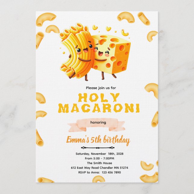 Convite de aniversário de Mac e Queijo (Frente)
