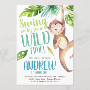 Convite de aniversário de Macaco de Aquarela
