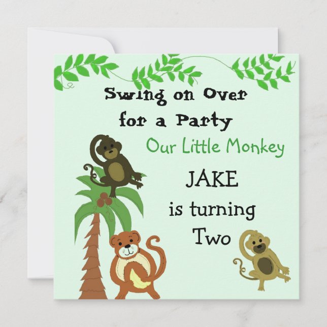 Convite de Aniversário de Macacos Balançando (Frente)