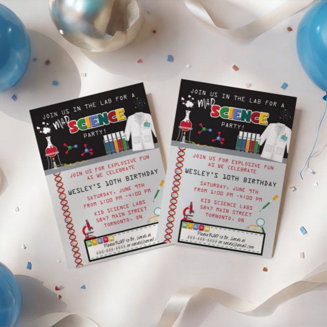 Convite de Aniversário de Mad Science (Criador carregado)