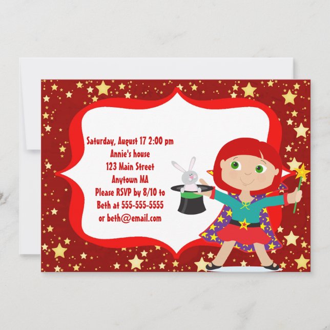 Convite de aniversário de Mágico de Garota Vermelh (Frente)