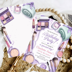 Convite de Aniversário de Maquiagem Glam Lavanda