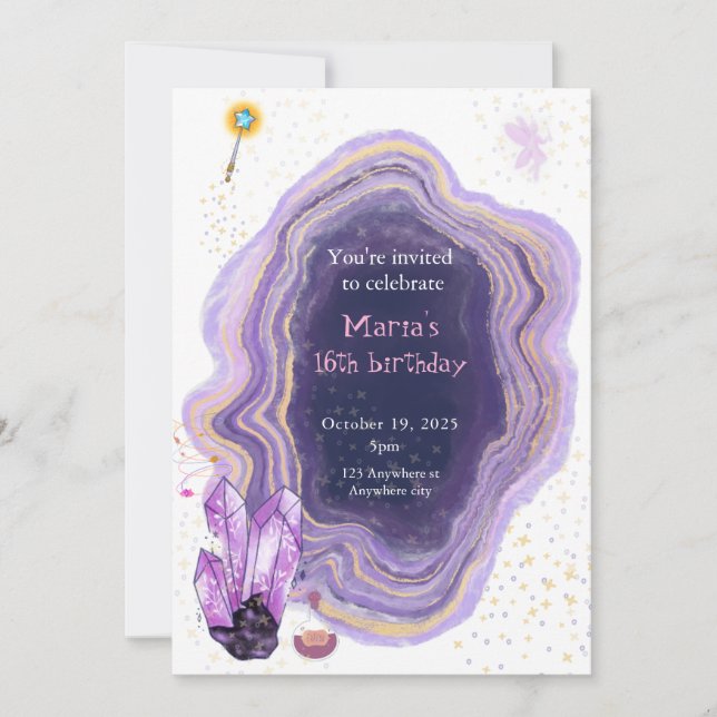 Convite de Aniversário de Marble Roxo mágico (Frente)