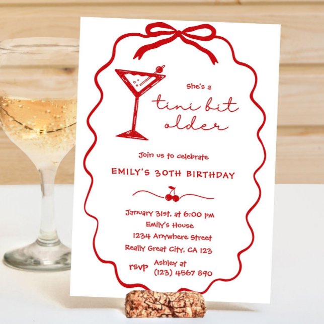 Convite de Aniversário de Martini de Cereja Desenh (Hand Drawn Cherry Martini Birthday Invitation)