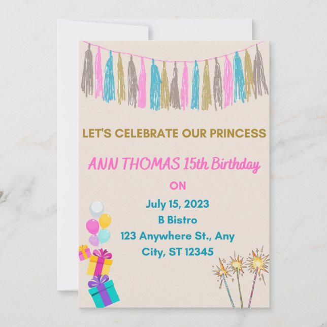 Convite de Aniversário de Menina (Frente)