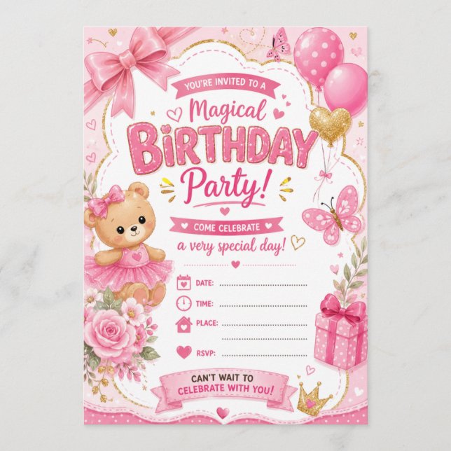 Convite de aniversário de menina (Frente)