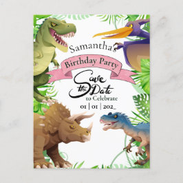 Convite de Aniversário de Menina Adorável Dinossau