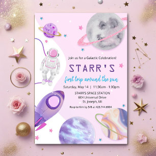 CONVITE DE ANIVERSÁRIO DE MENINA ASTRONAUTA PARA Q