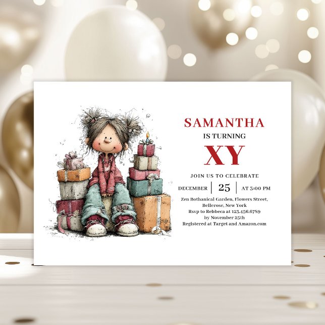 Convite de aniversário de menina brincalhona e cap (Whimsical Playful Girl Birthday invitation)