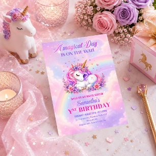 Convite de Aniversário de Menina Colorido de Unicó