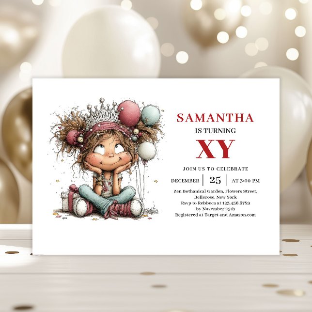Convite de aniversário de menina colorido e capric (Whimsical Colorful Girl Birthday invitation)