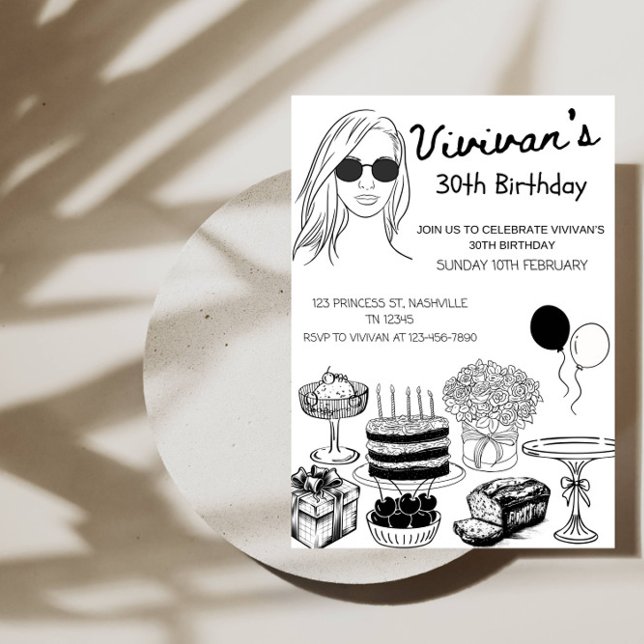Convite de Aniversário de Menina com Arte de Linha (Criador carregado)