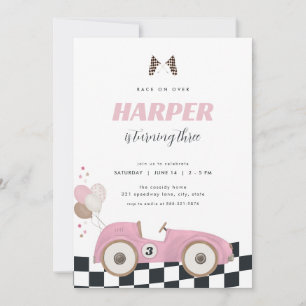 Convite de Aniversário de Menina com Carro de Corr
