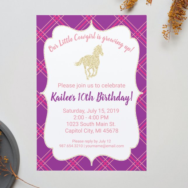Convite de Aniversário de Menina com Cavalo Purple (Criador carregado)