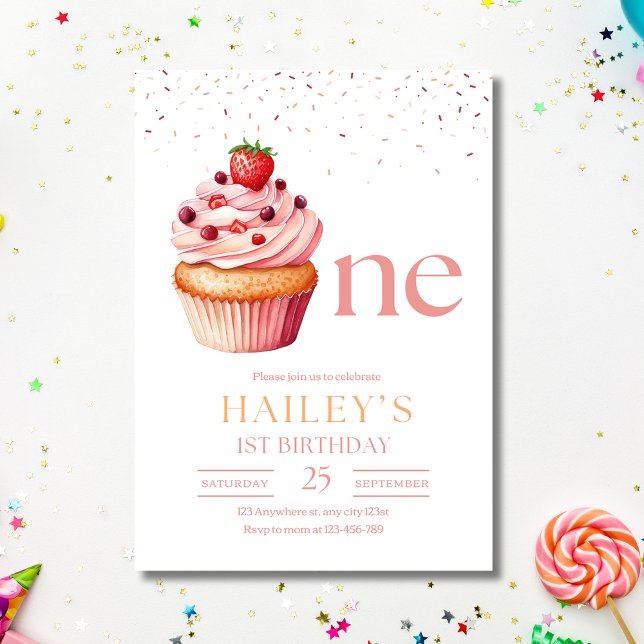 Convite de Aniversário de Menina com Cupcake Rosa  (Criador carregado)