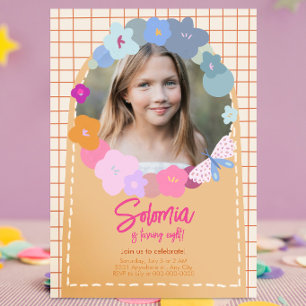 Convite de Aniversário de Menina com Foto de Flor 