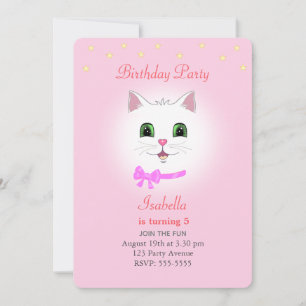 Convite de Aniversário de Menina com Gato e Estrel