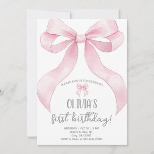 Convite de aniversário de menina com laço coquete