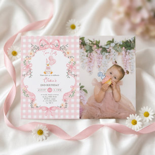 Convite de Aniversário de Menina com Laço Rosa de