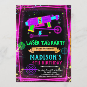 Convite de aniversário de menina com laser tag glo