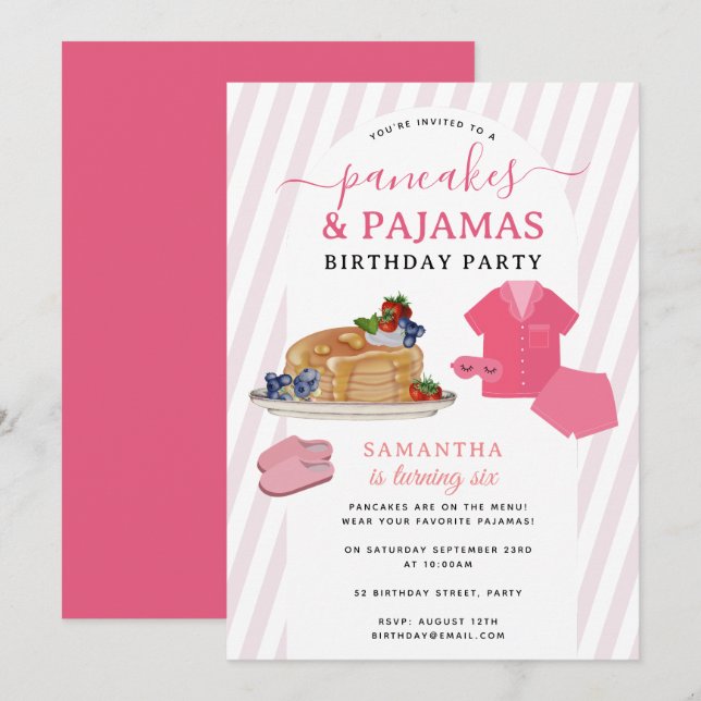 Convite de Aniversário de Menina com Pancakes e Pi (Frente/Verso)