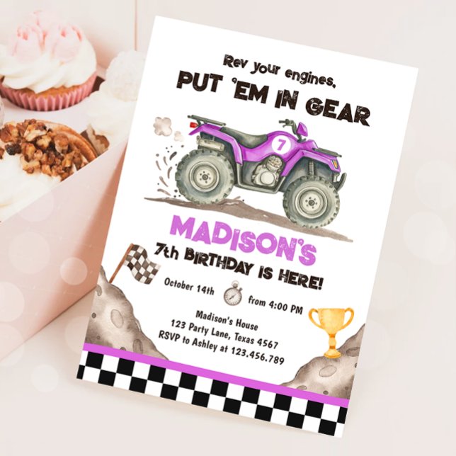 Convite de Aniversário de Menina com Quad ATV Corr (Criador carregado)