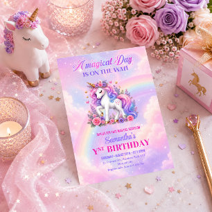Convite de Aniversário de Menina com Unicórnio Pas