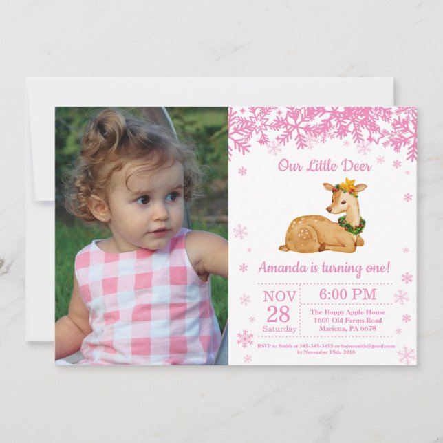 Convite de Aniversário de Menina com Veado no Inve (Frente)