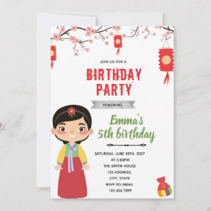 Convite de aniversário de menina coreana