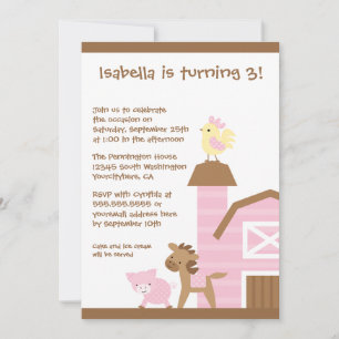 Convite de aniversário de menina de animais de fa